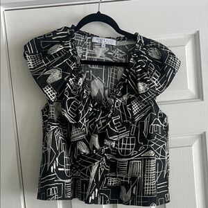 Hunter Bell Keller Black and White Abstract Blouse